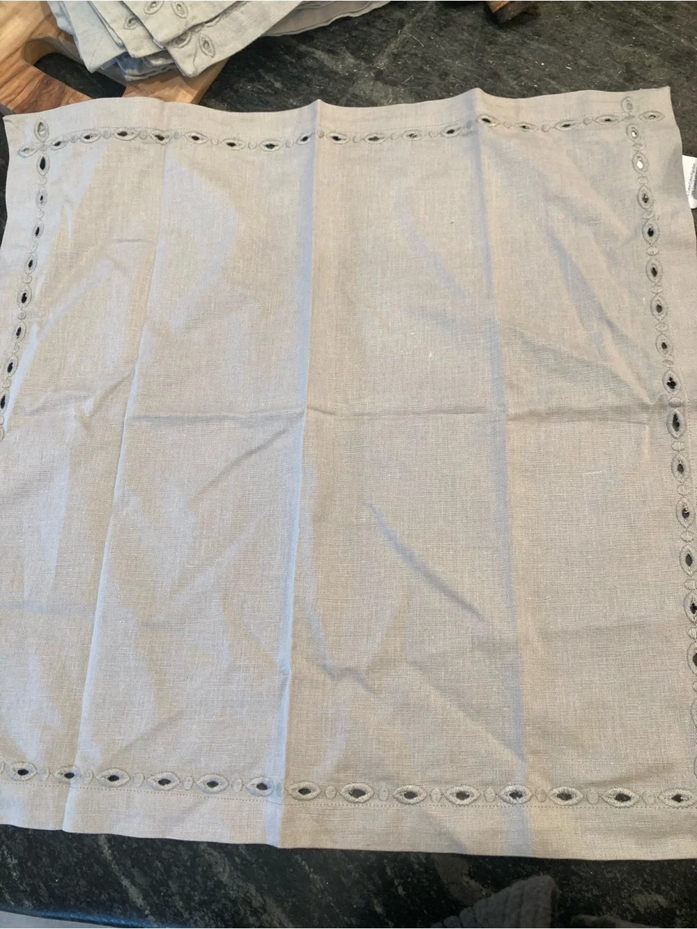 Pottery Barn Sage Green Cotton Linen Blend Eyelet Napkins (Set of 6)
